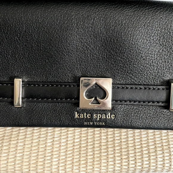 Kate Spade Loula Houston Street Crossbody Purse Bag Black Leather/ Straw - Picture 4 of 9